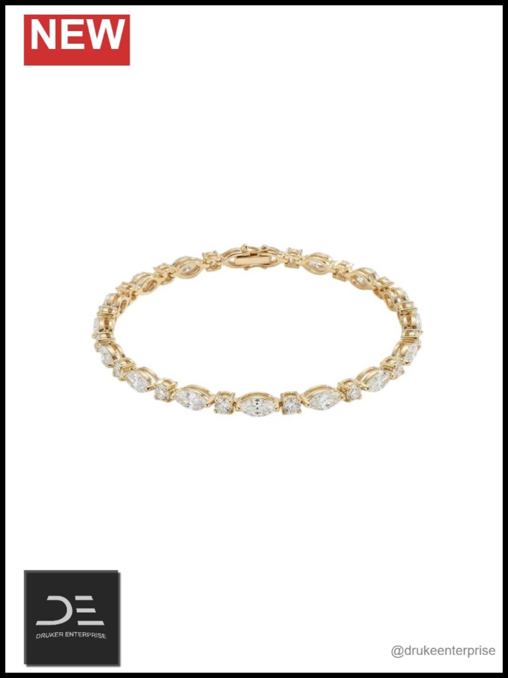 Dainty Marquise & Round CZ Tennis Bracelet, 18K Gold Plated Brass